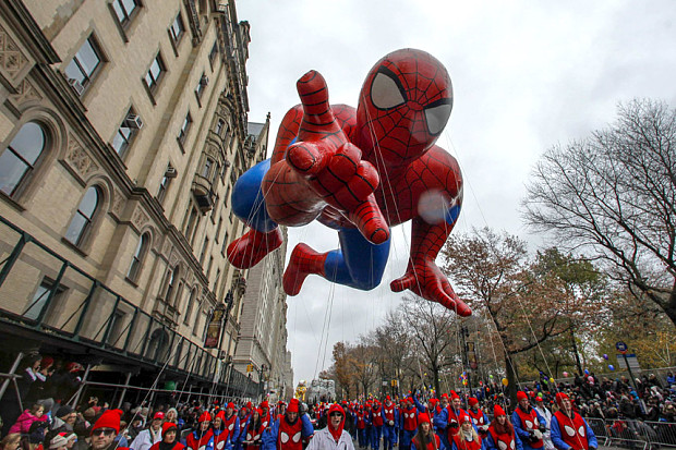 A giant Spiderman balloon in the 2014 Macys parade